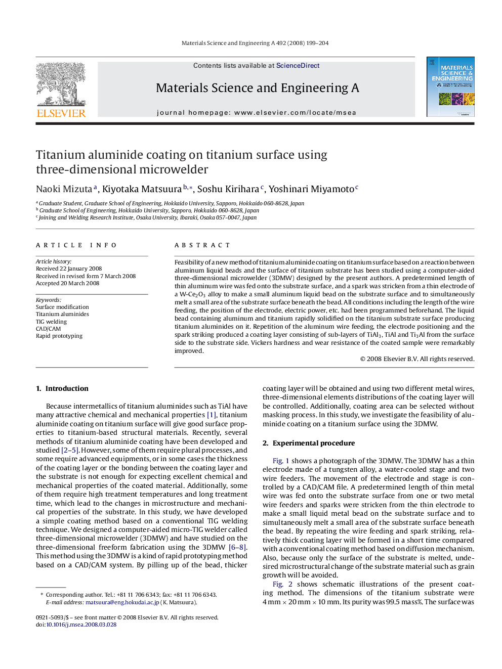 Titanium aluminide coating on titanium surface using three-dimensional microwelder