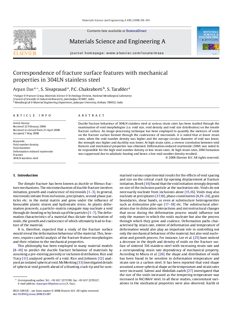 Correspondence of fracture surface features with mechanical properties in 304LN stainless steel