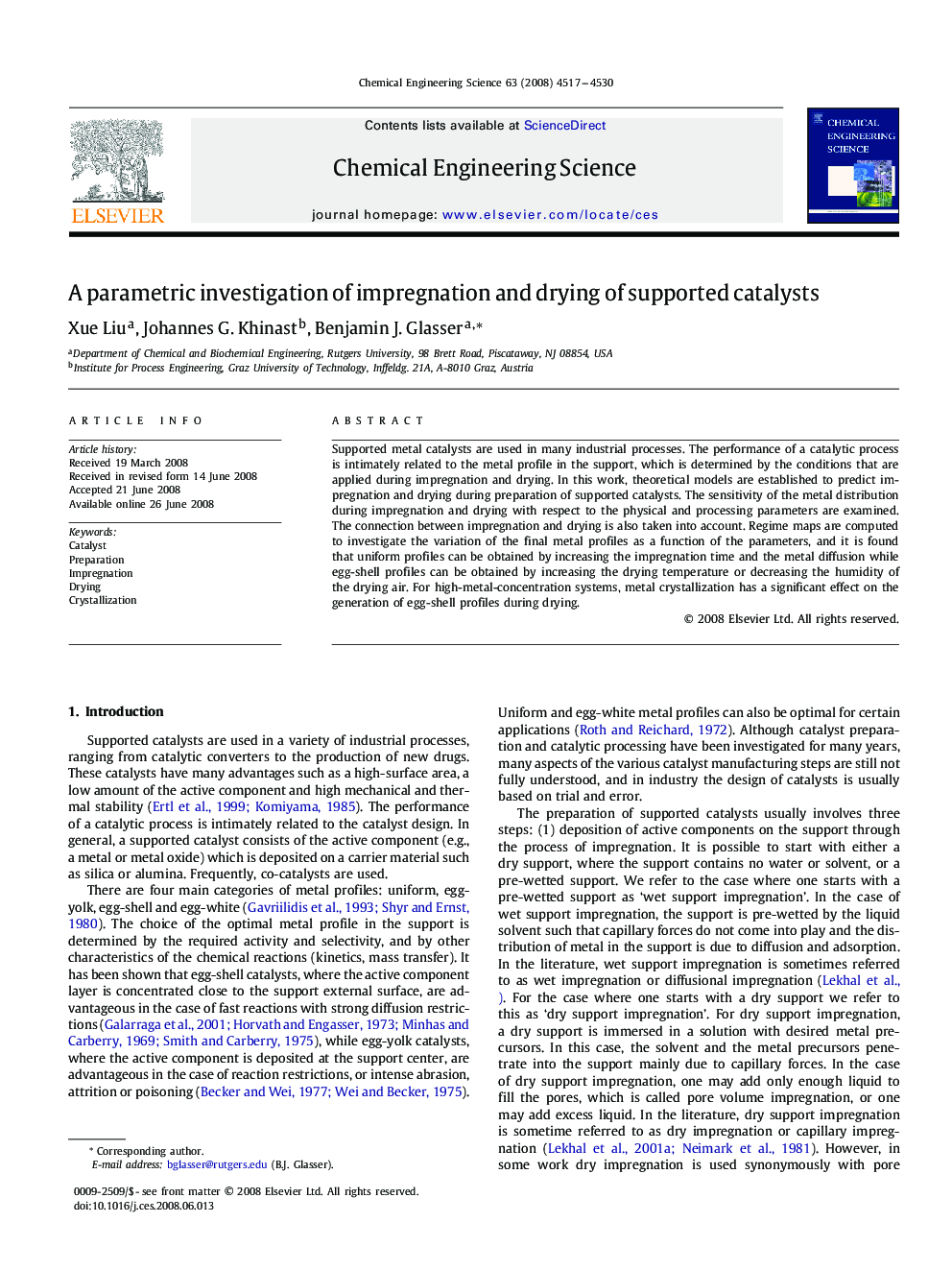 A parametric investigation of impregnation and drying of supported catalysts