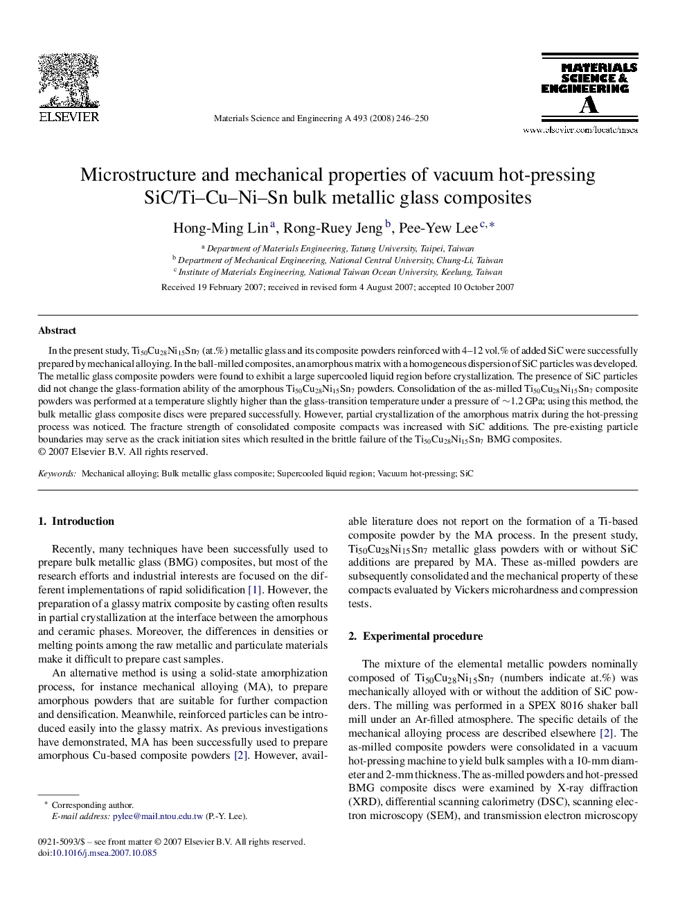 Microstructure and mechanical properties of vacuum hot-pressing SiC/Ti–Cu–Ni–Sn bulk metallic glass composites