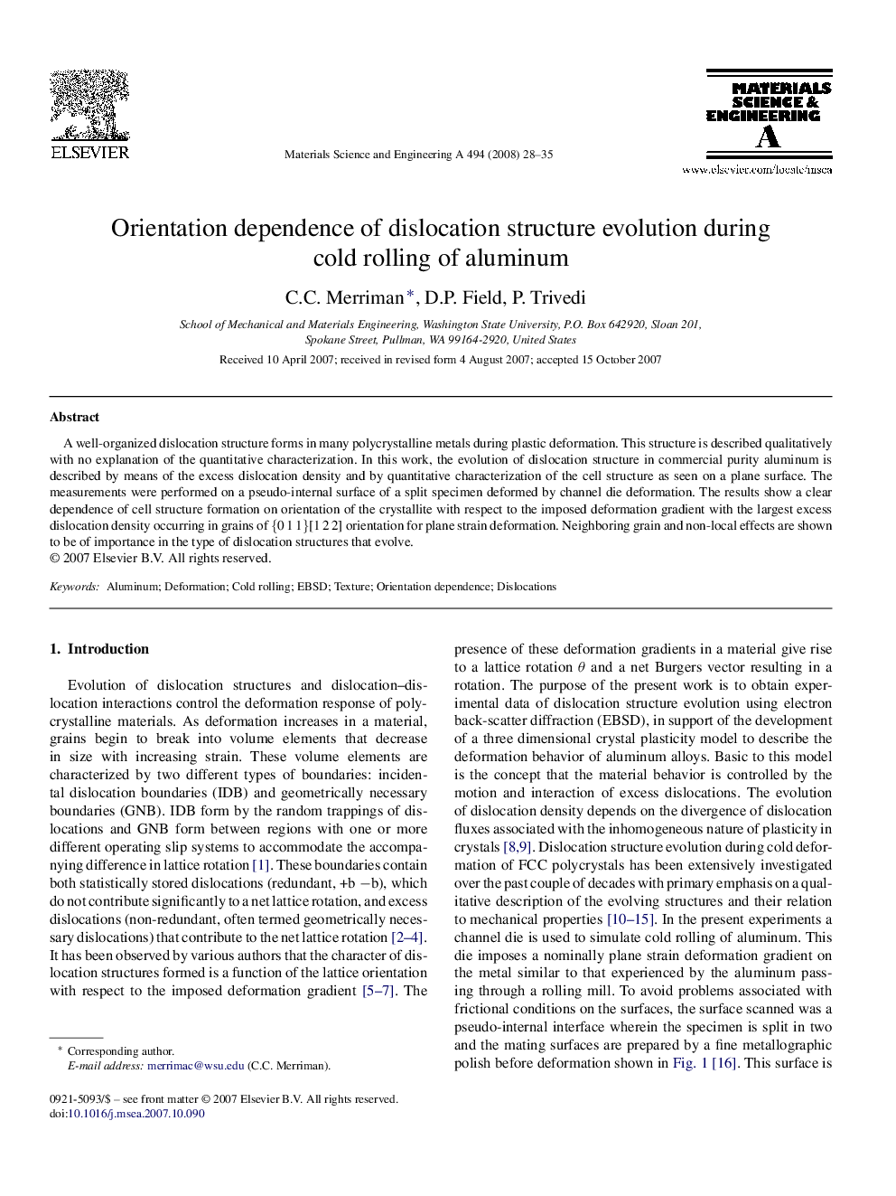 Orientation dependence of dislocation structure evolution during cold rolling of aluminum