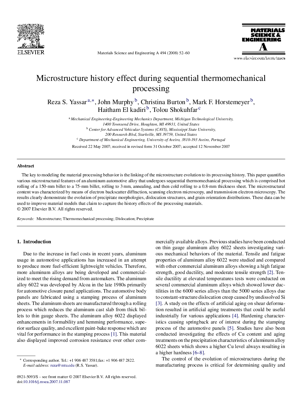 Microstructure history effect during sequential thermomechanical processing