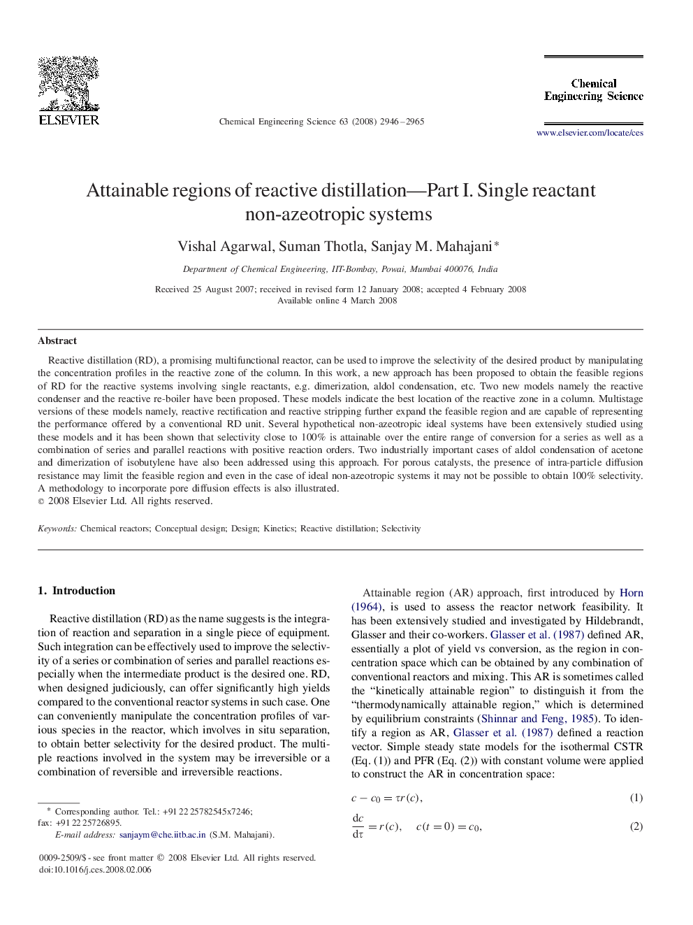 Attainable regions of reactive distillation—Part I. Single reactant non-azeotropic systems