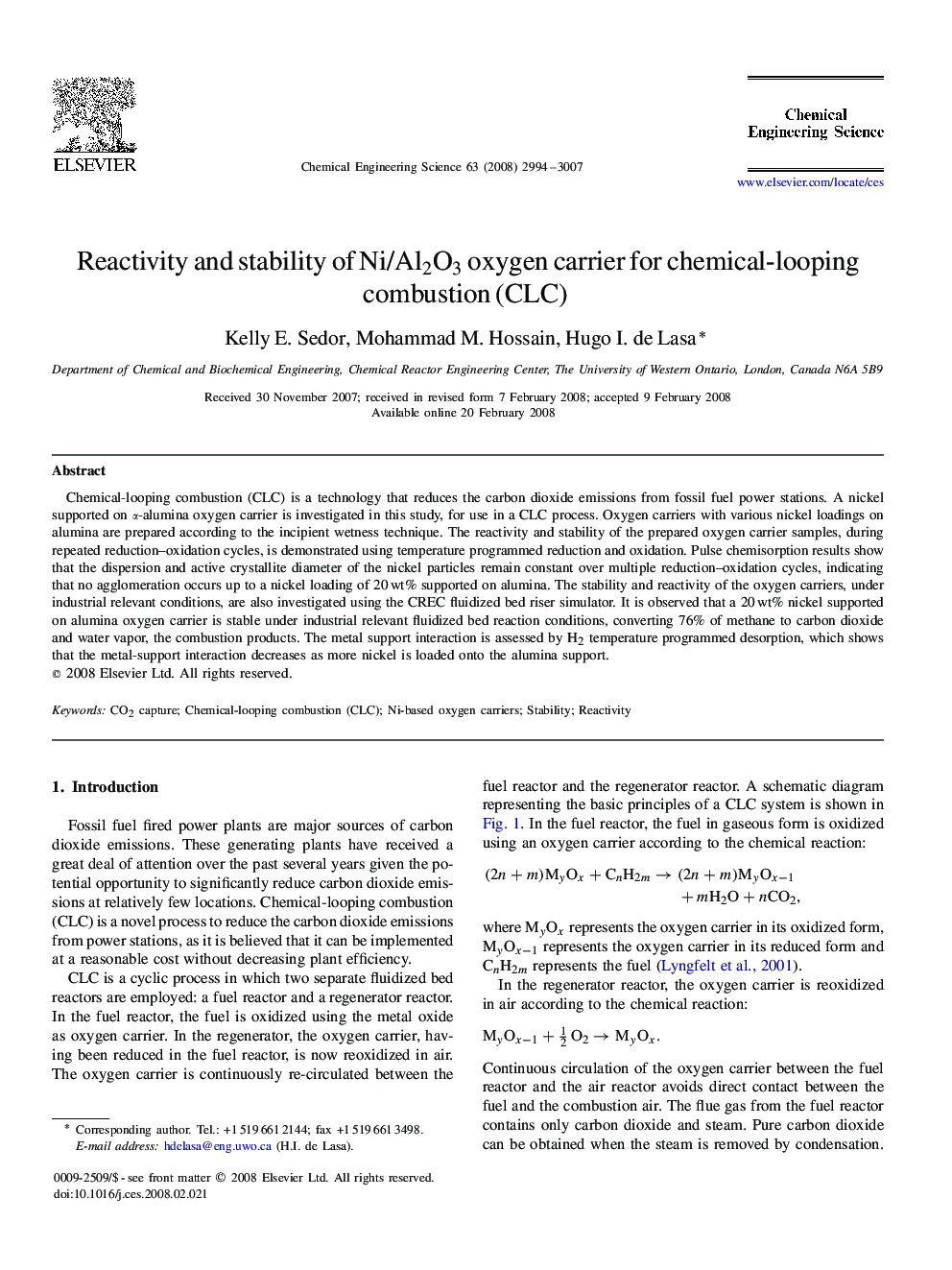 Reactivity and stability of Ni/Al2O3 oxygen carrier for chemical-looping combustion (CLC)