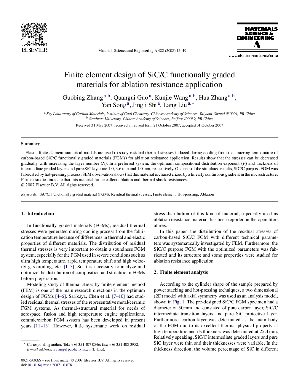 Finite element design of SiC/C functionally graded materials for ablation resistance application