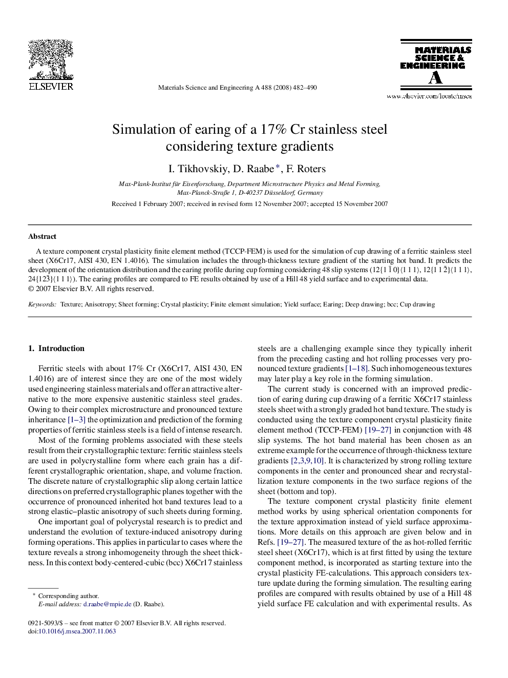 Simulation of earing of a 17% Cr stainless steel considering texture gradients