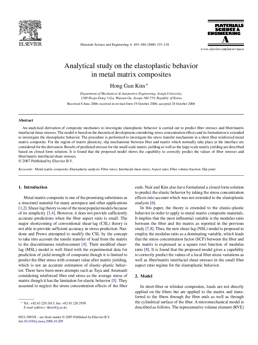 Analytical study on the elastoplastic behavior in metal matrix composites