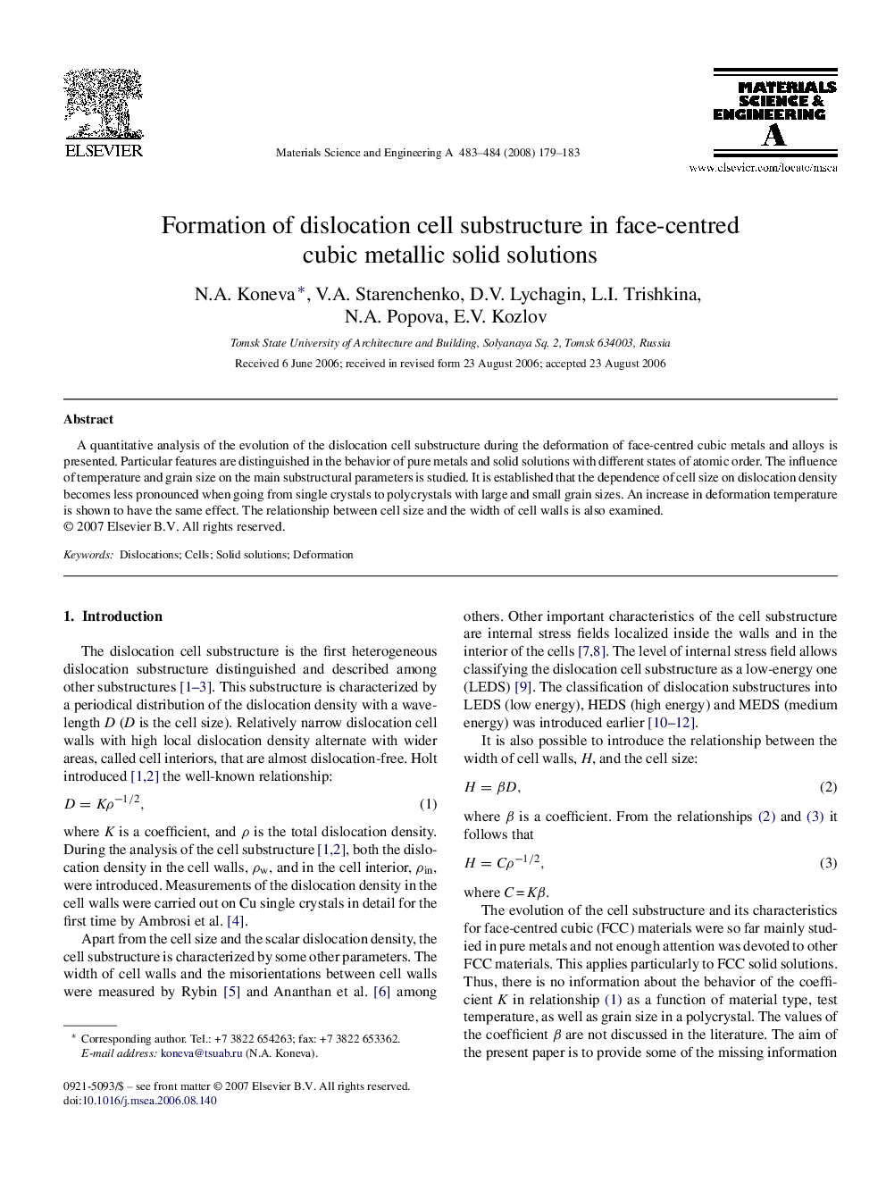 Formation of dislocation cell substructure in face-centred cubic metallic solid solutions