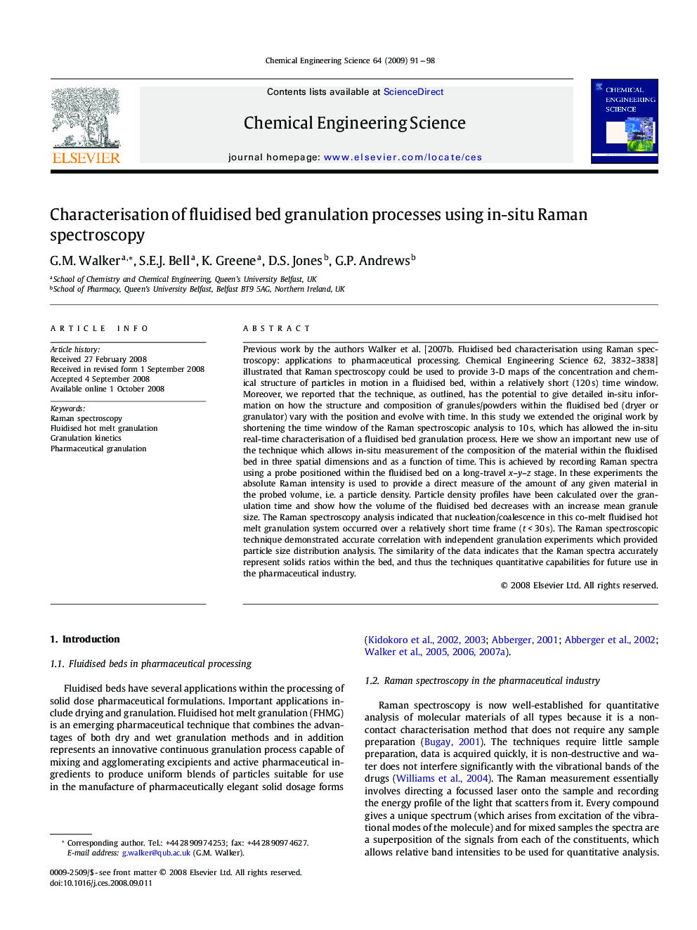 Characterisation of fluidised bed granulation processes using in-situ Raman spectroscopy