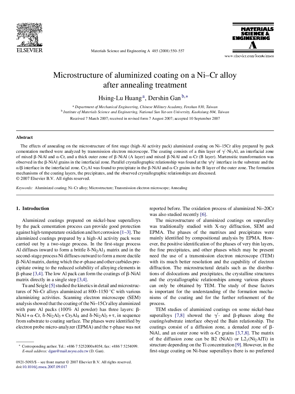 Microstructure of aluminized coating on a Ni–Cr alloy after annealing treatment