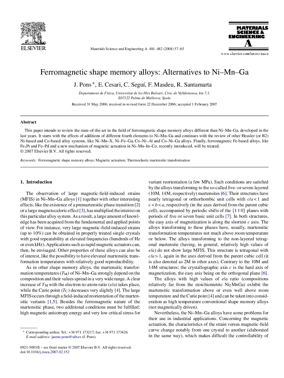 Ferromagnetic shape memory alloys: Alternatives to Ni–Mn–Ga