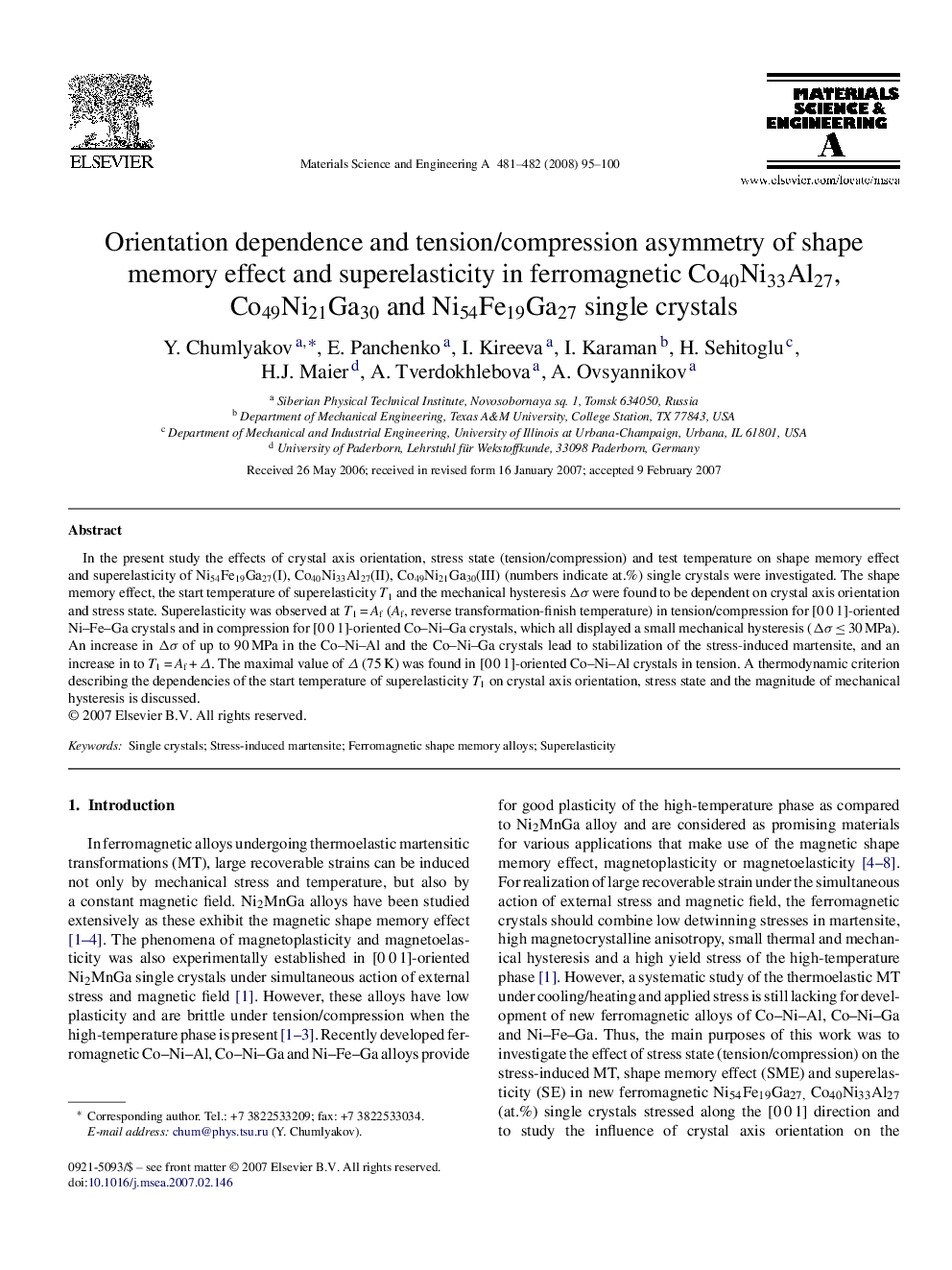 Orientation dependence and tension/compression asymmetry of shape memory effect and superelasticity in ferromagnetic Co40Ni33Al27, Co49Ni21Ga30 and Ni54Fe19Ga27 single crystals