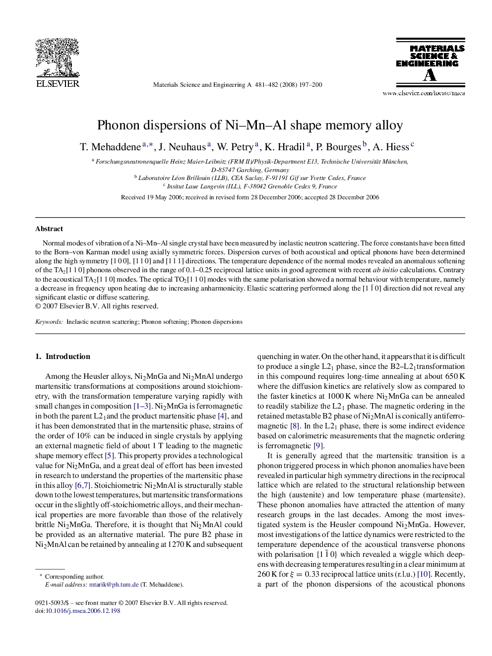 Phonon dispersions of Ni–Mn–Al shape memory alloy