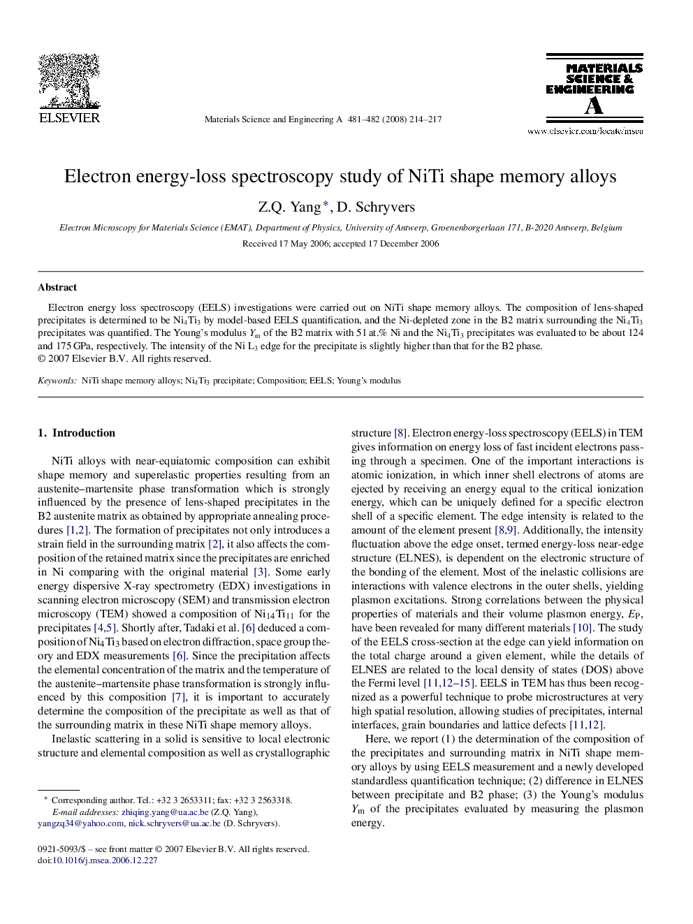 Electron energy-loss spectroscopy study of NiTi shape memory alloys