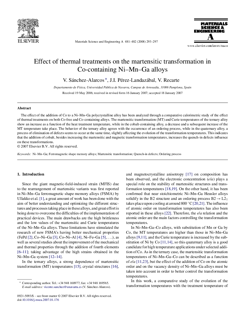 Effect of thermal treatments on the martensitic transformation in Co-containing Ni–Mn–Ga alloys