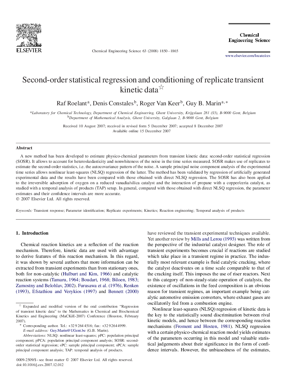 Second-order statistical regression and conditioning of replicate transient kinetic data 