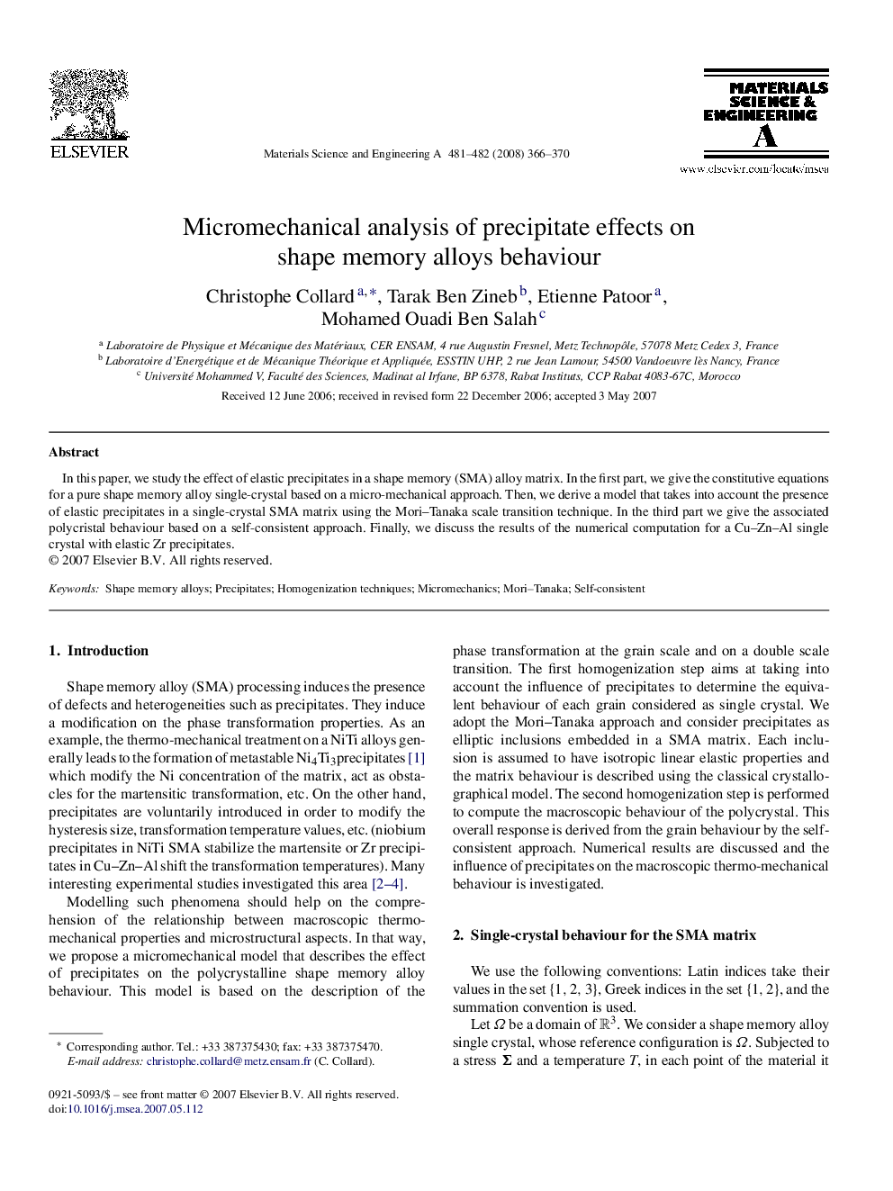 Micromechanical analysis of precipitate effects on shape memory alloys behaviour