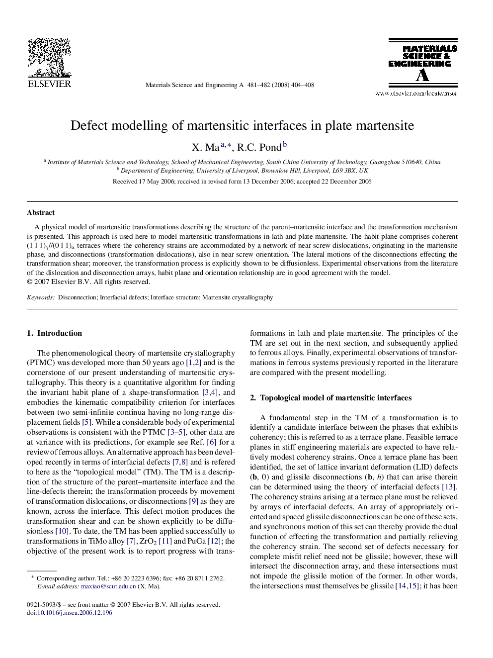 Defect modelling of martensitic interfaces in plate martensite