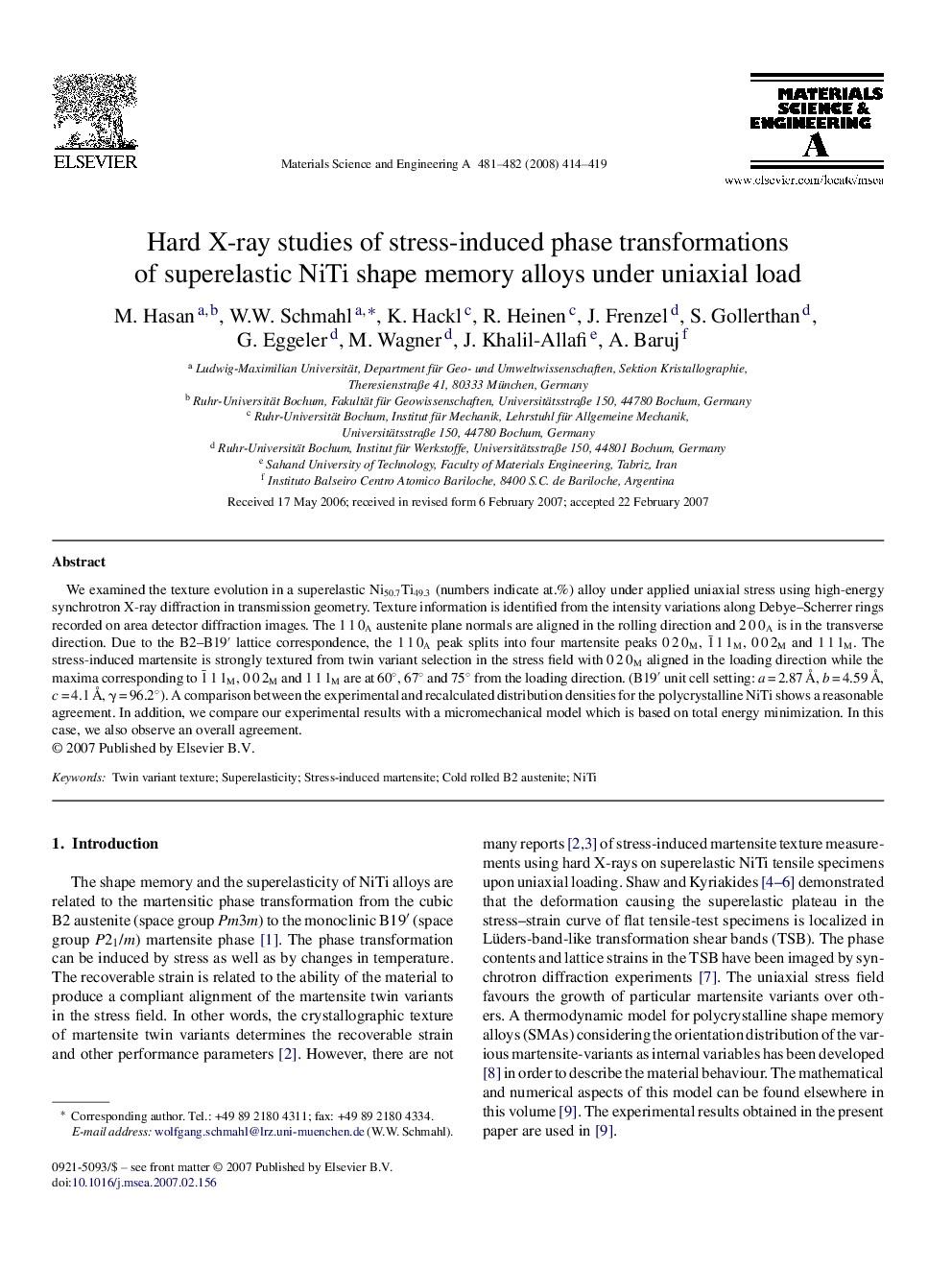 Hard X-ray studies of stress-induced phase transformations of superelastic NiTi shape memory alloys under uniaxial load