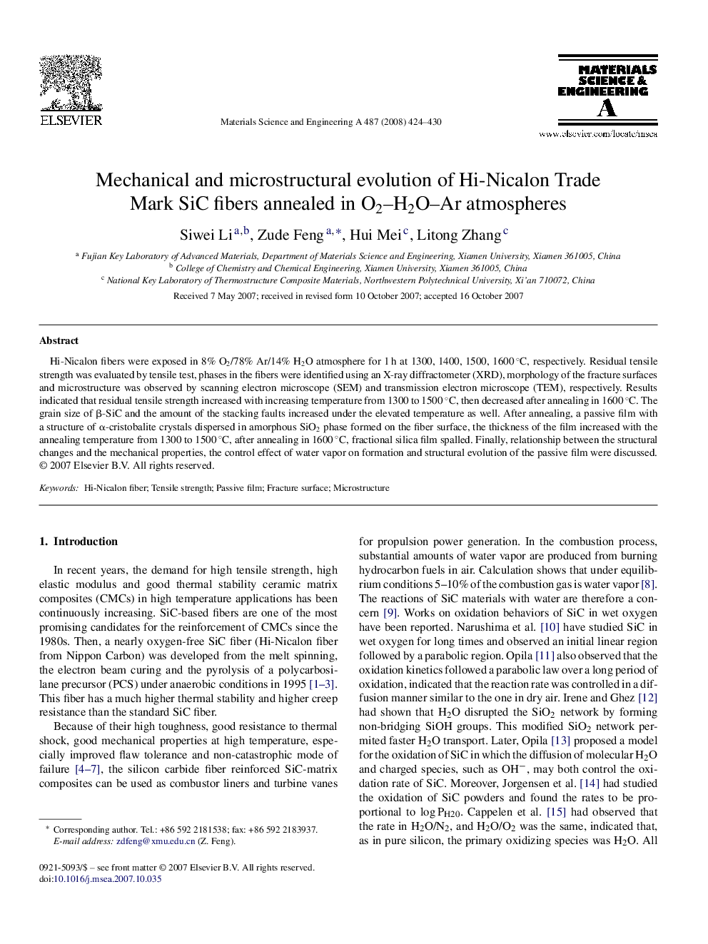 Mechanical and microstructural evolution of Hi-Nicalon Trade Mark SiC fibers annealed in O2–H2O–Ar atmospheres