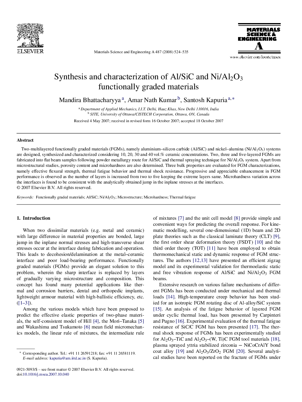 Synthesis and characterization of Al/SiC and Ni/Al2O3 functionally graded materials