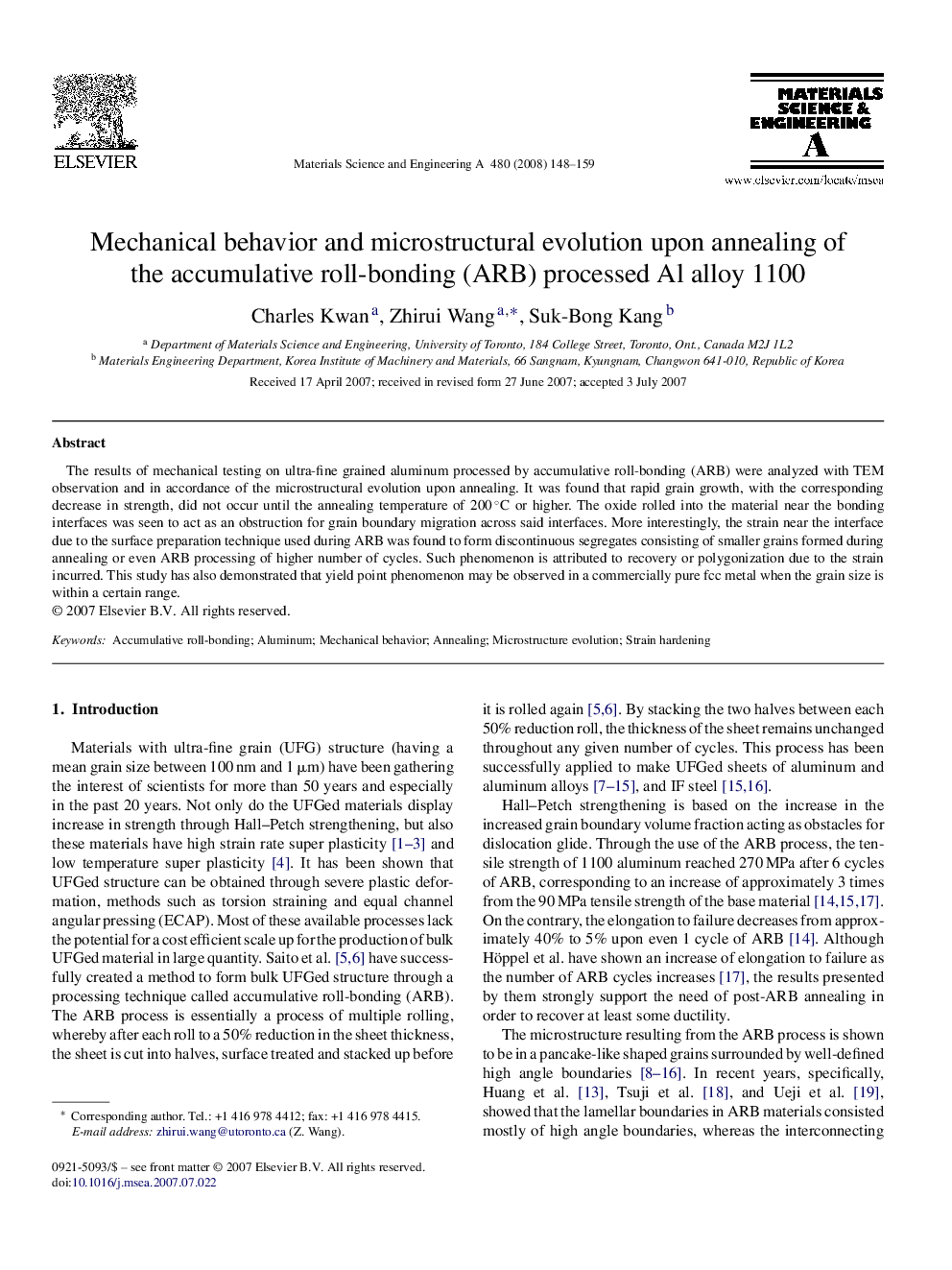 Mechanical behavior and microstructural evolution upon annealing of the accumulative roll-bonding (ARB) processed Al alloy 1100