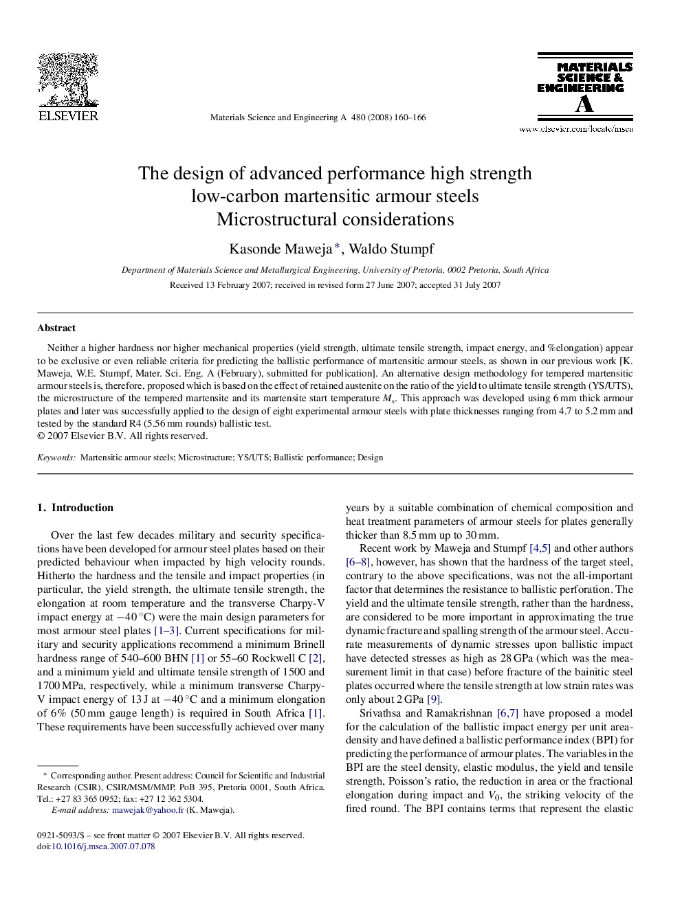 The design of advanced performance high strength low-carbon martensitic armour steels: Microstructural considerations