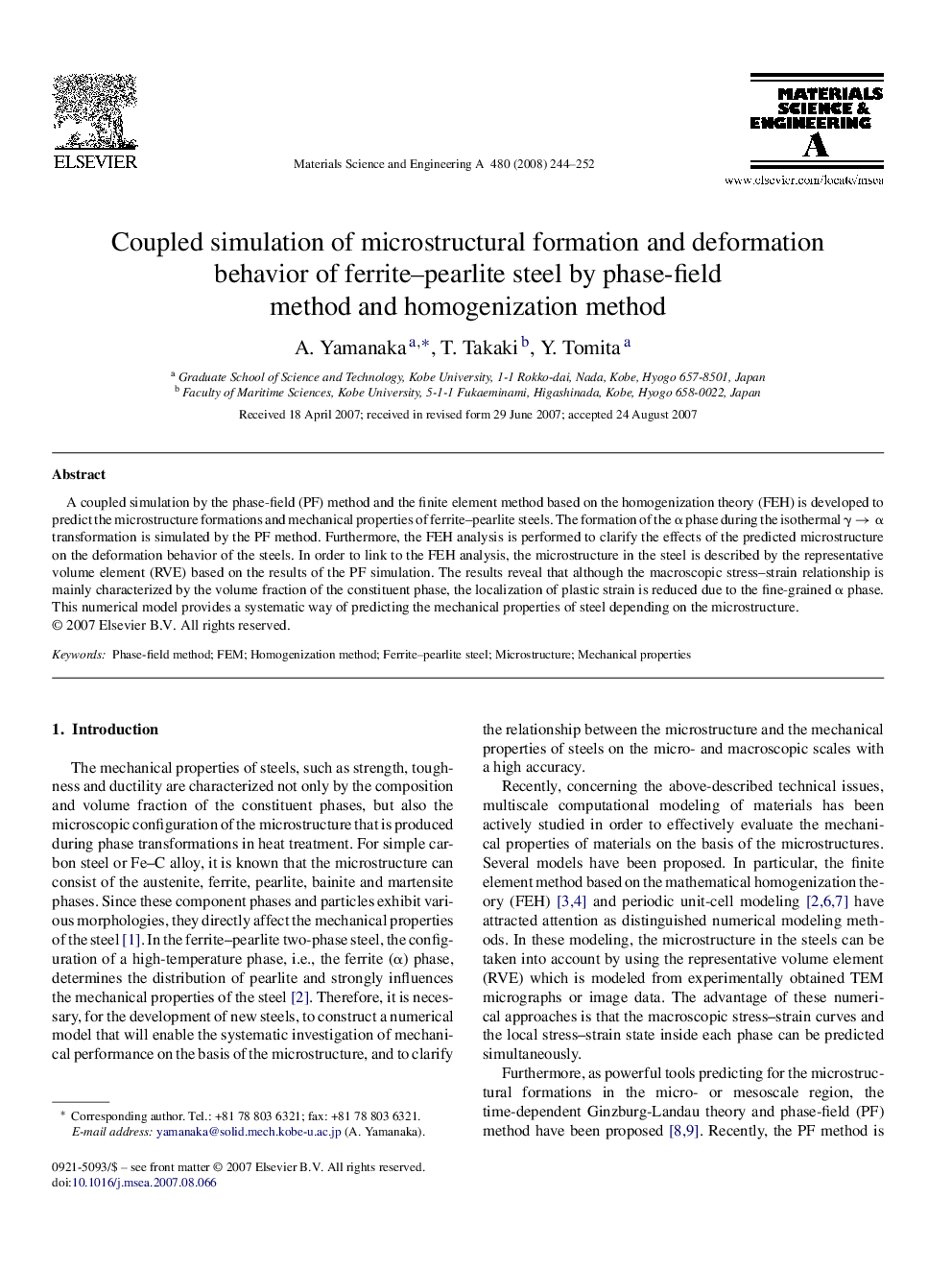 Coupled simulation of microstructural formation and deformation behavior of ferrite-pearlite steel by phase-field method and homogenization method