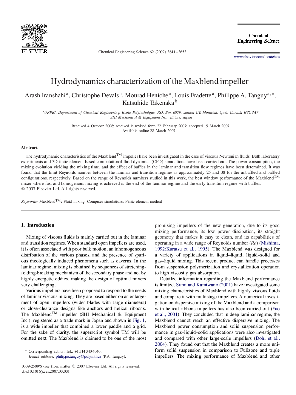 Hydrodynamics characterization of the Maxblend impeller