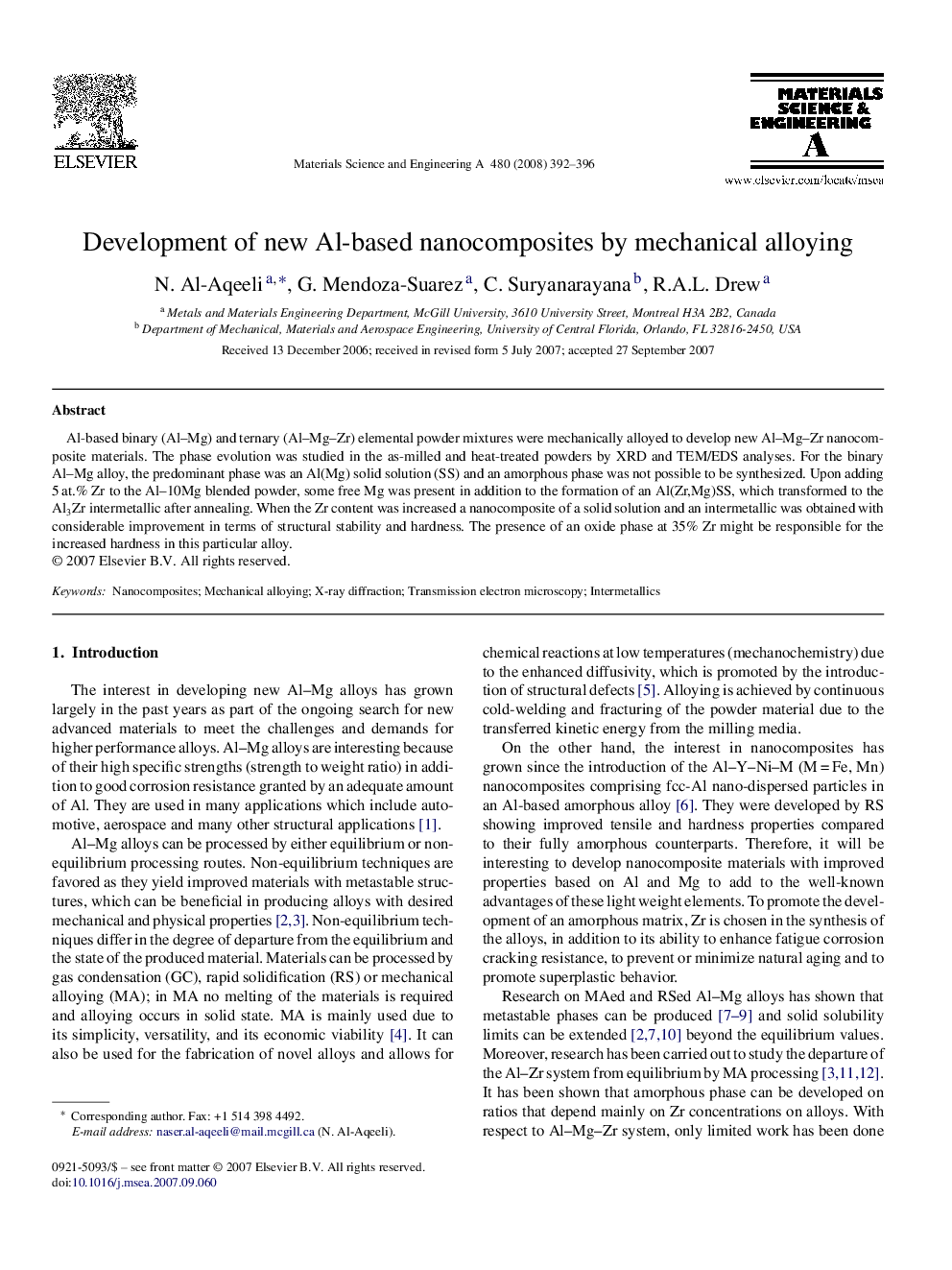 Development of new Al-based nanocomposites by mechanical alloying