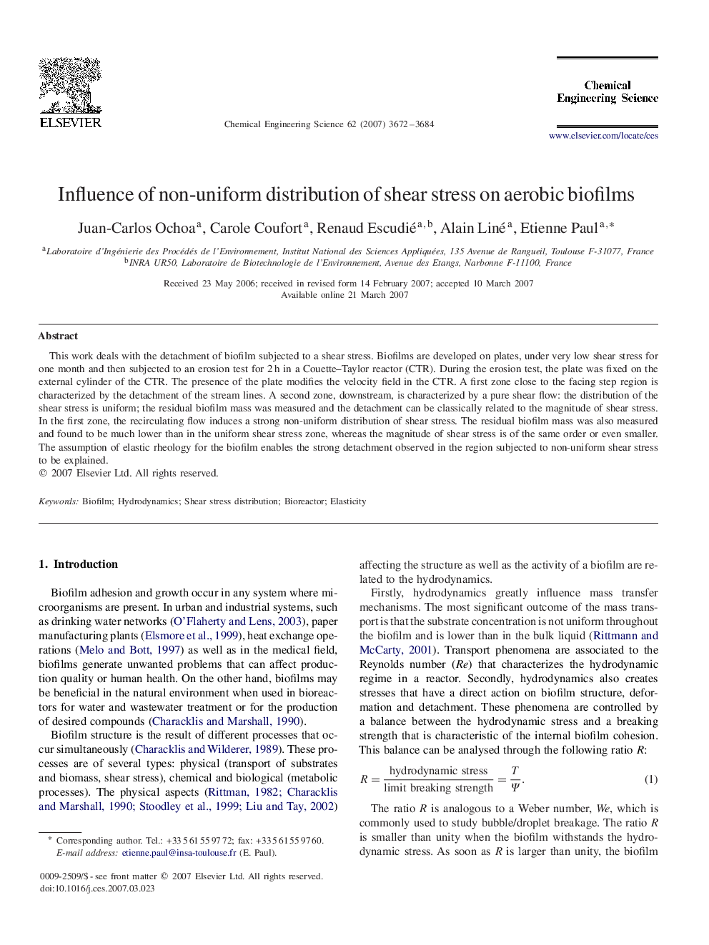 Influence of non-uniform distribution of shear stress on aerobic biofilms