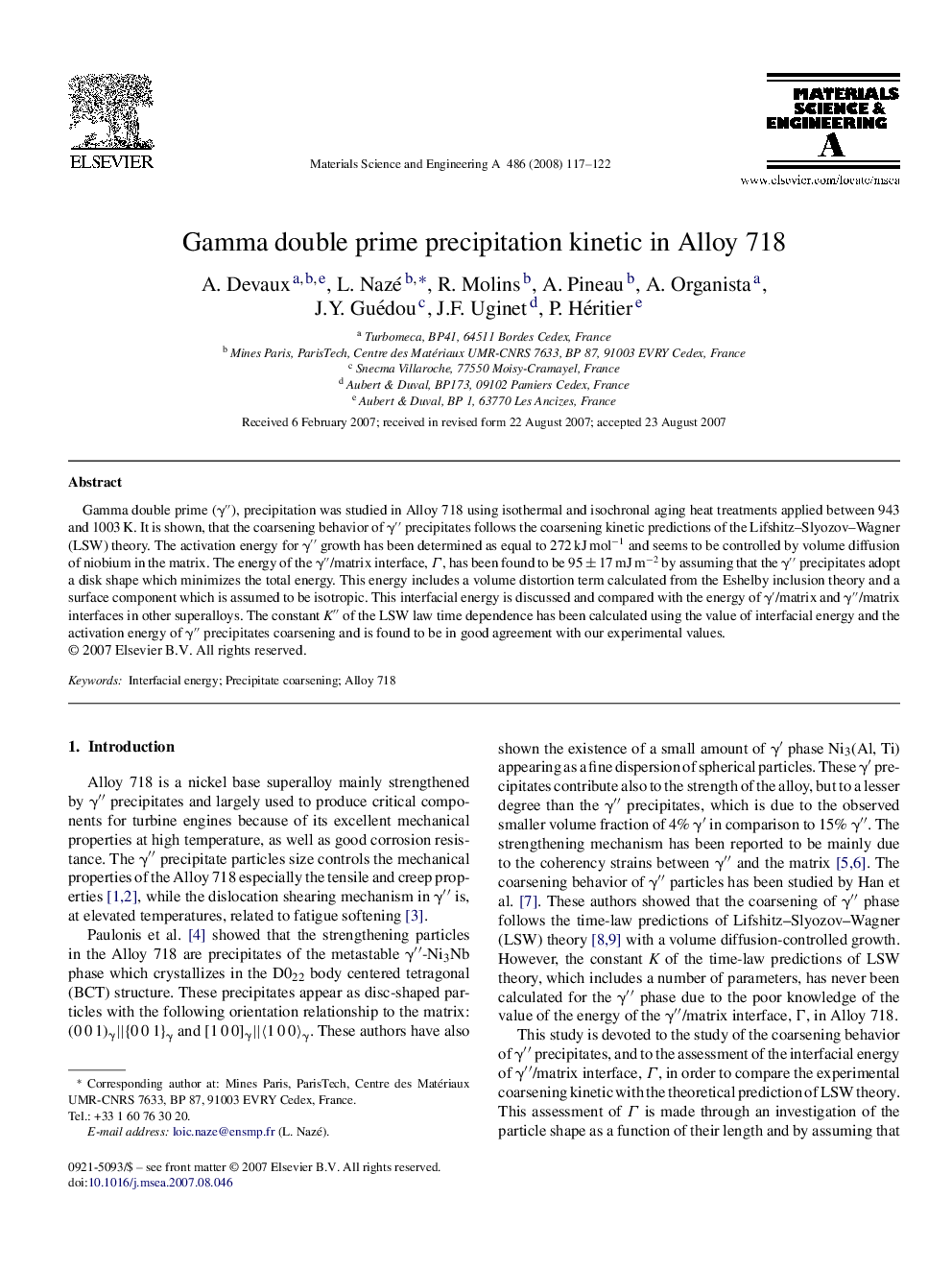 Gamma double prime precipitation kinetic in Alloy 718