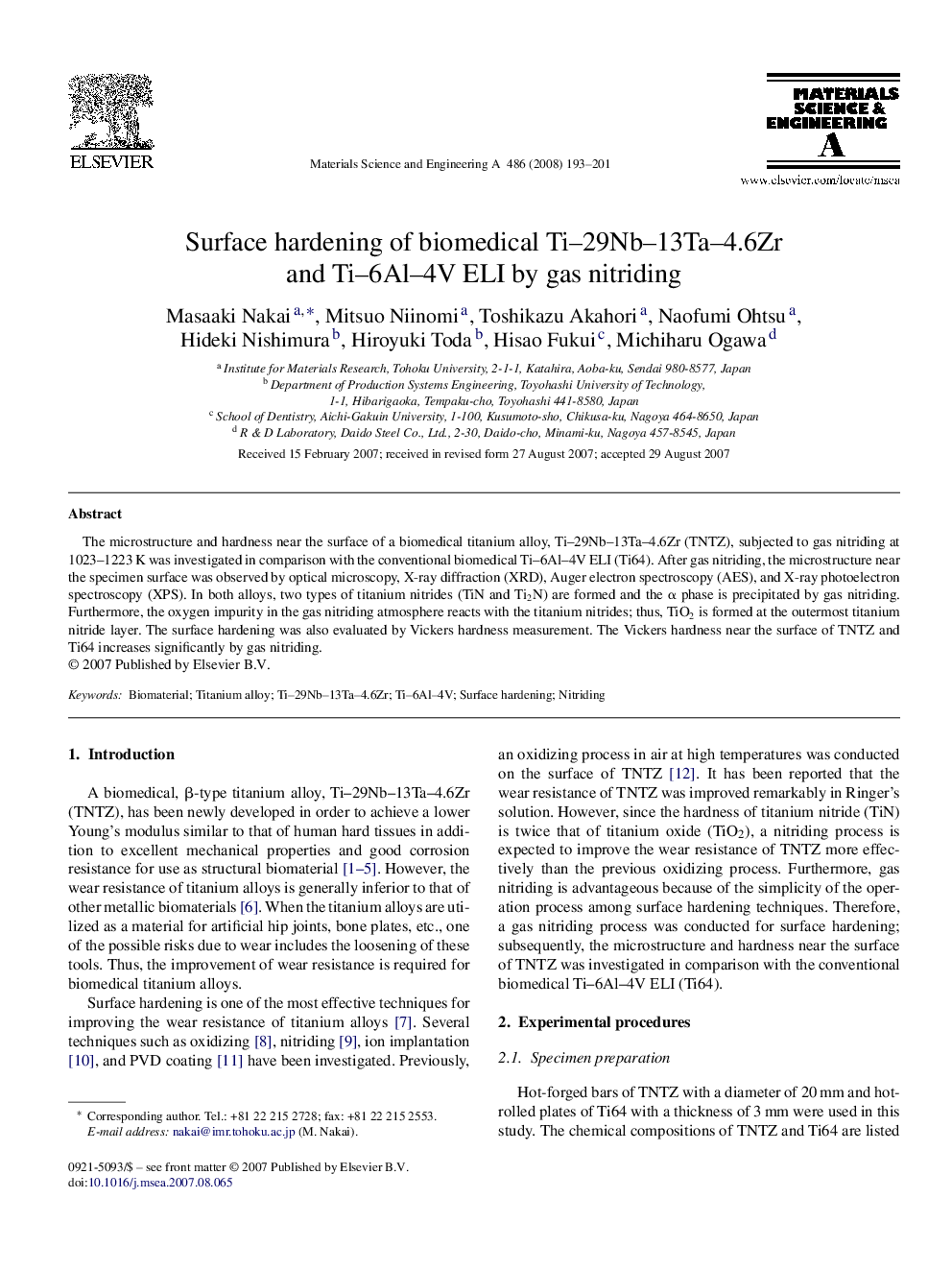 Surface hardening of biomedical Ti–29Nb–13Ta–4.6Zr and Ti–6Al–4V ELI by gas nitriding