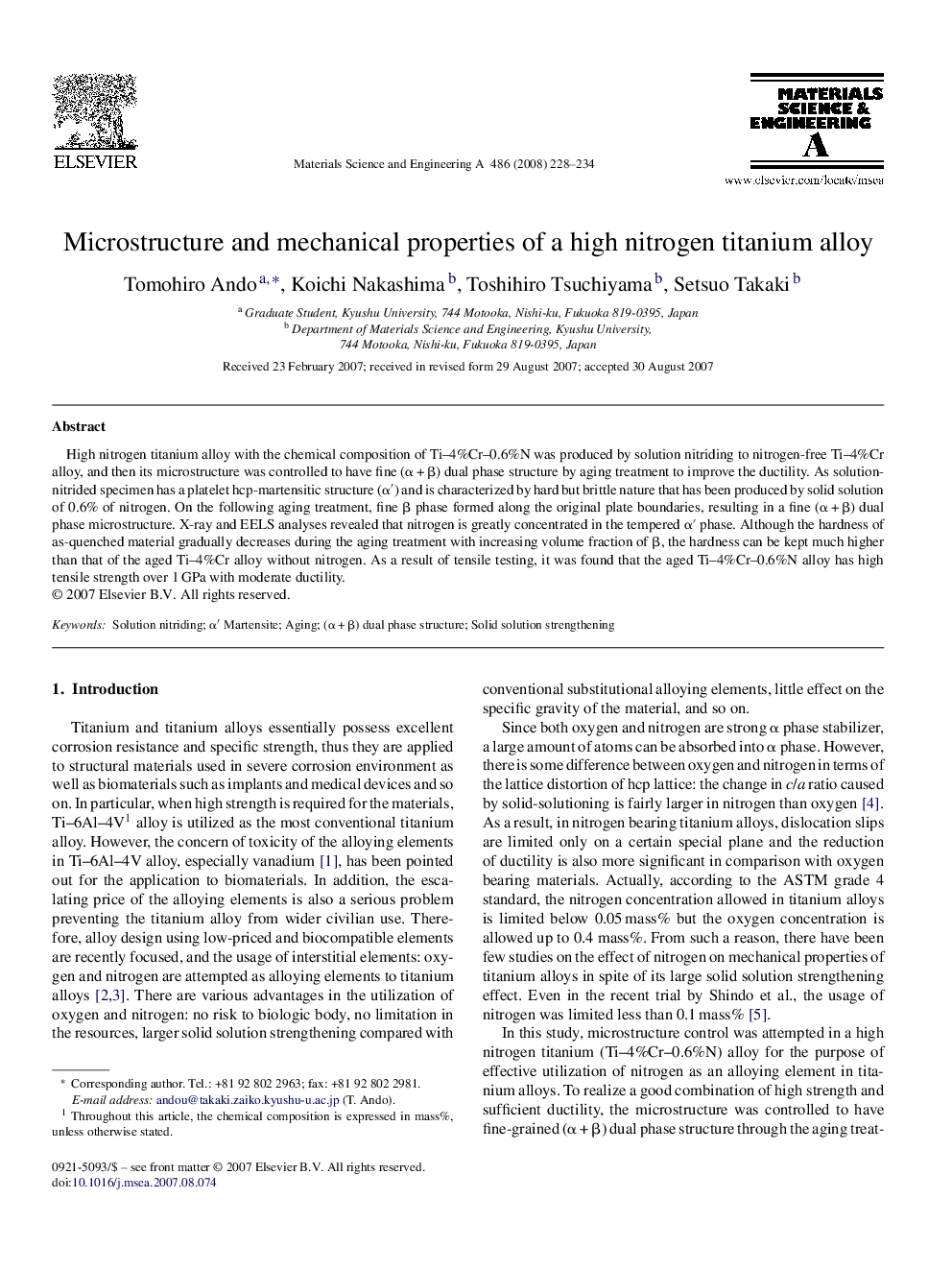 Microstructure and mechanical properties of a high nitrogen titanium alloy