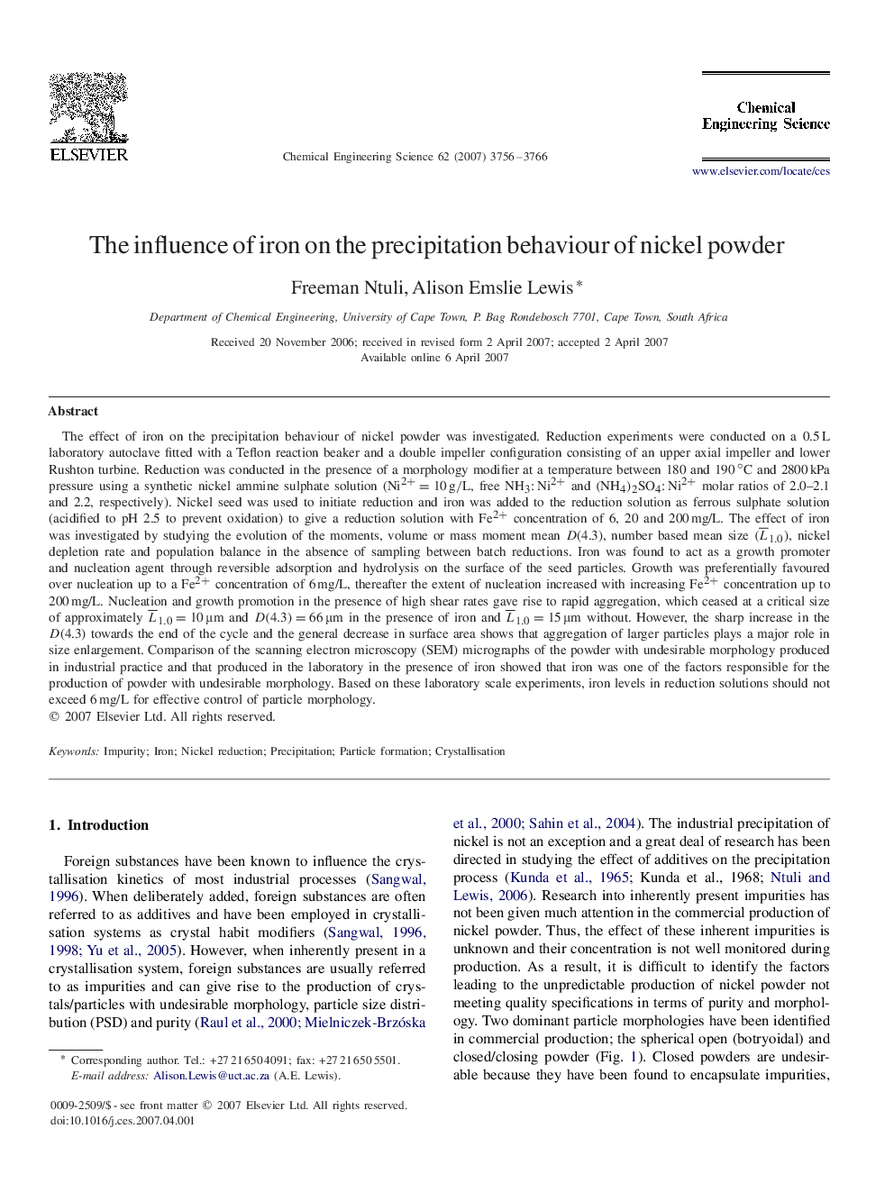 The influence of iron on the precipitation behaviour of nickel powder