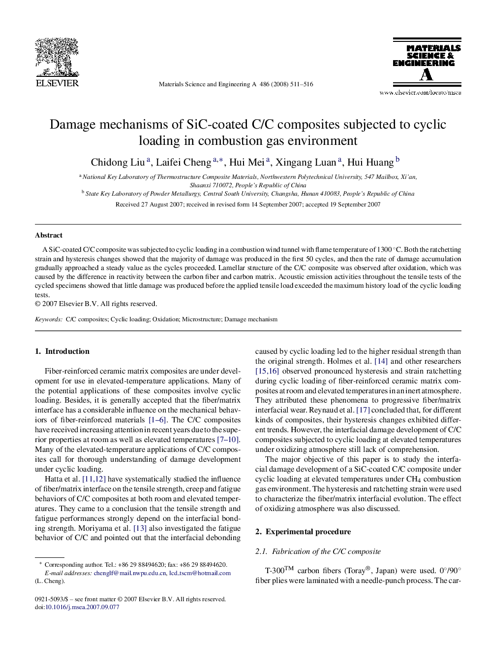 Damage mechanisms of SiC-coated C/C composites subjected to cyclic loading in combustion gas environment