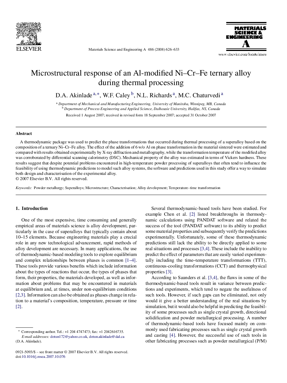 Microstructural response of an Al-modified Ni–Cr–Fe ternary alloy during thermal processing