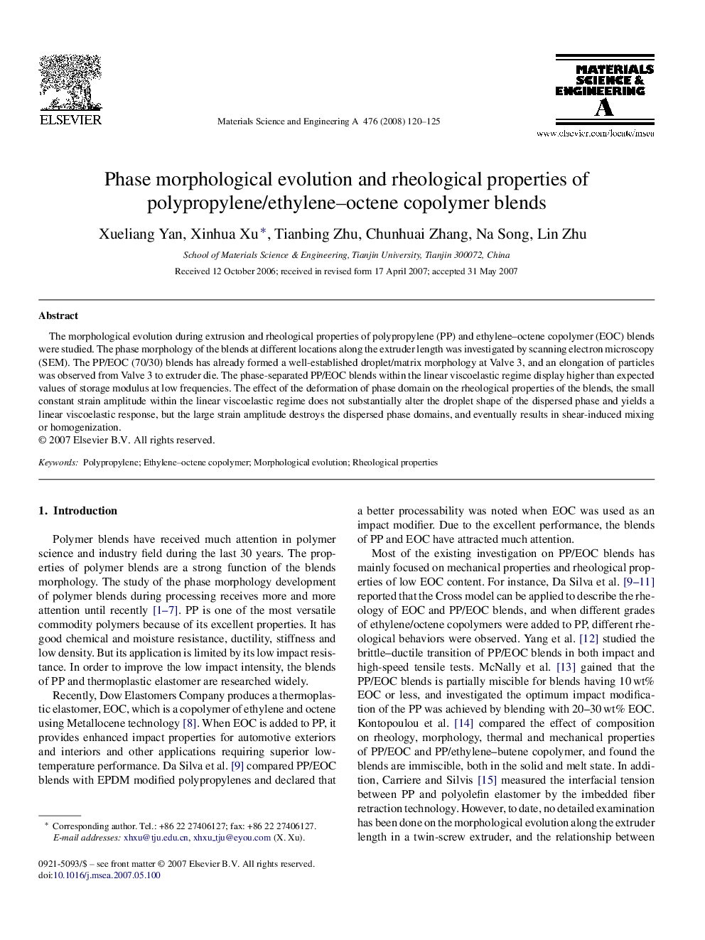 Phase morphological evolution and rheological properties of polypropylene/ethylene-octene copolymer blends