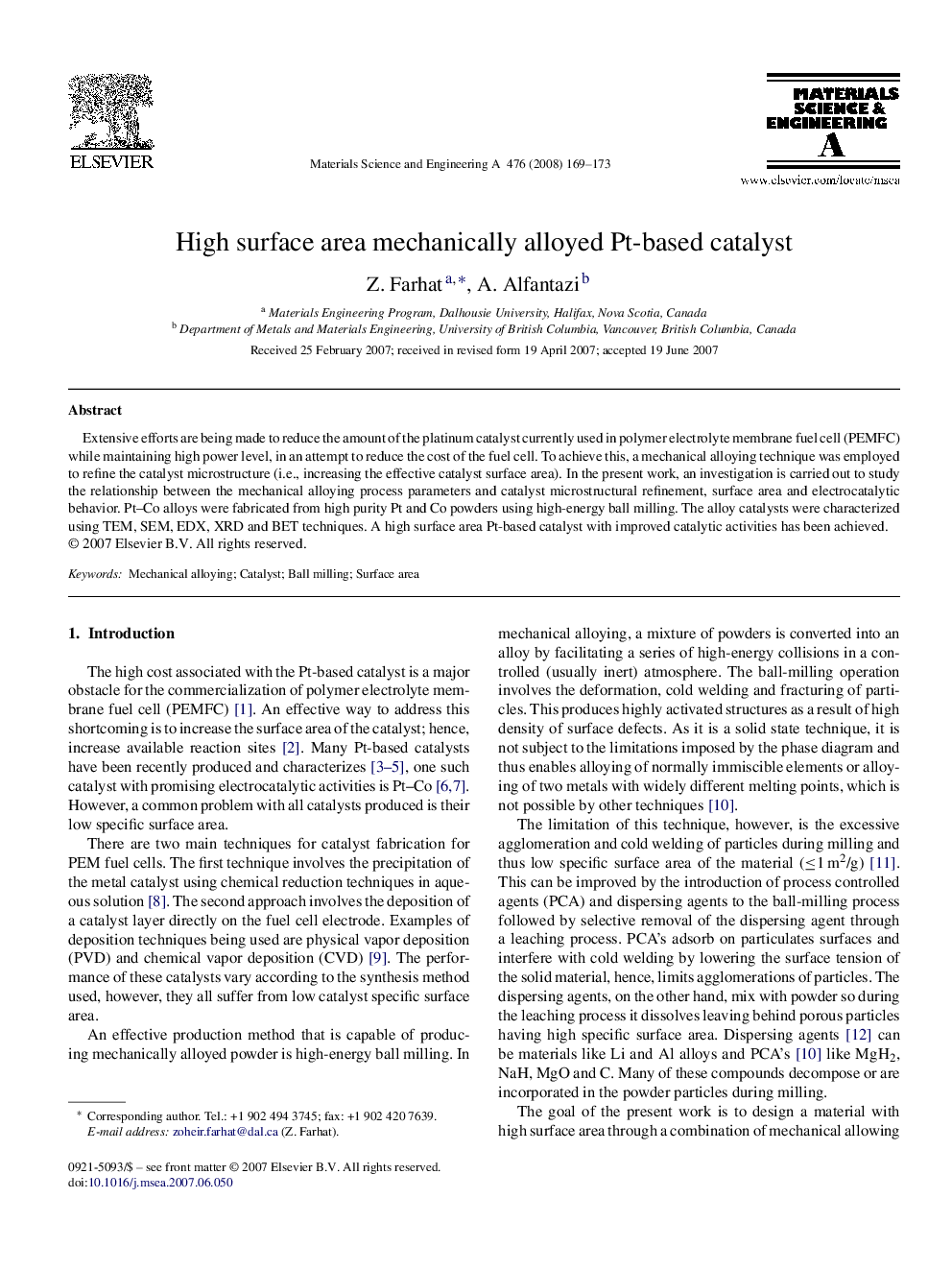 High surface area mechanically alloyed Pt-based catalyst