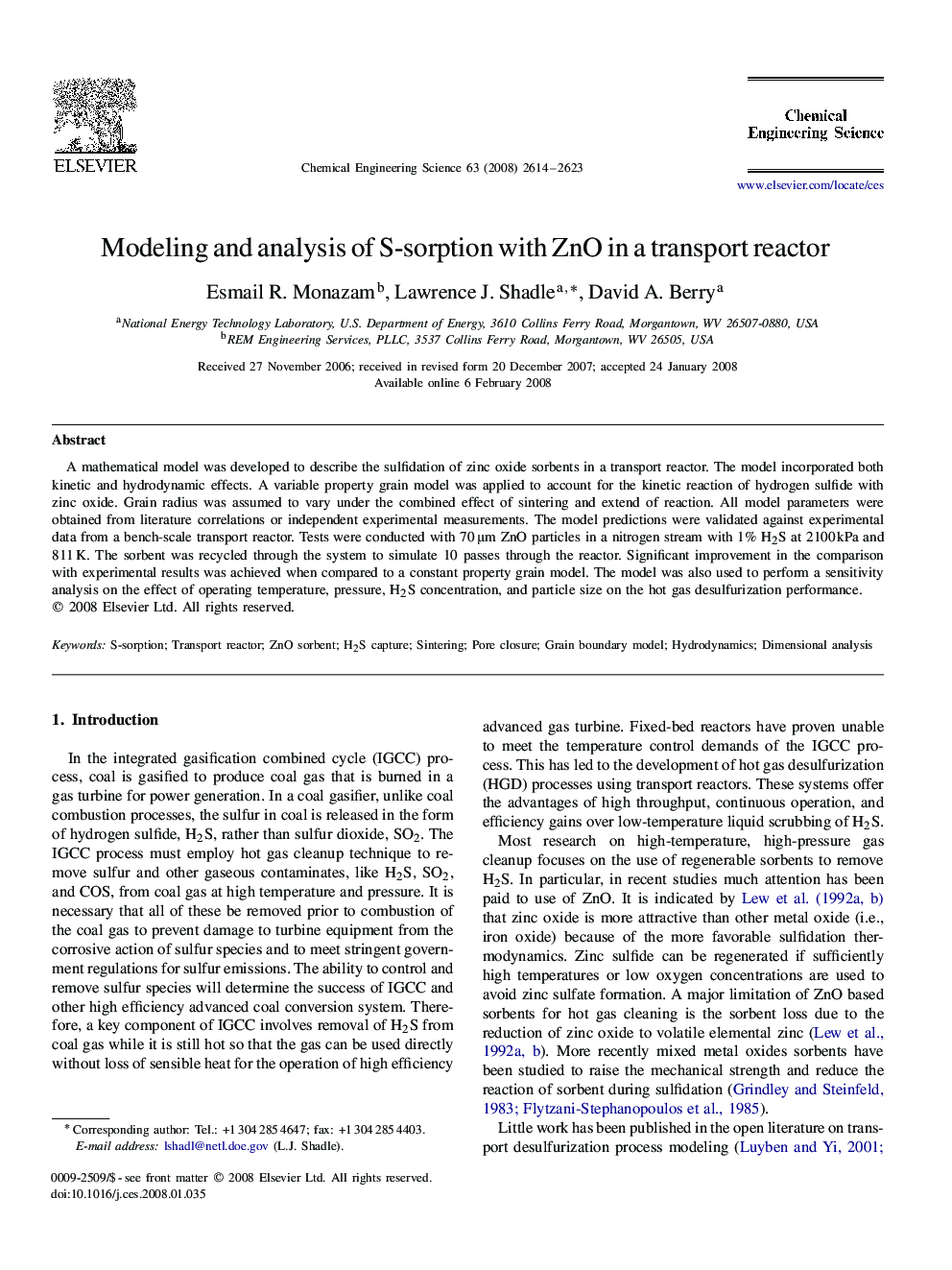 Modeling and analysis of S-sorption with ZnO in a transport reactor