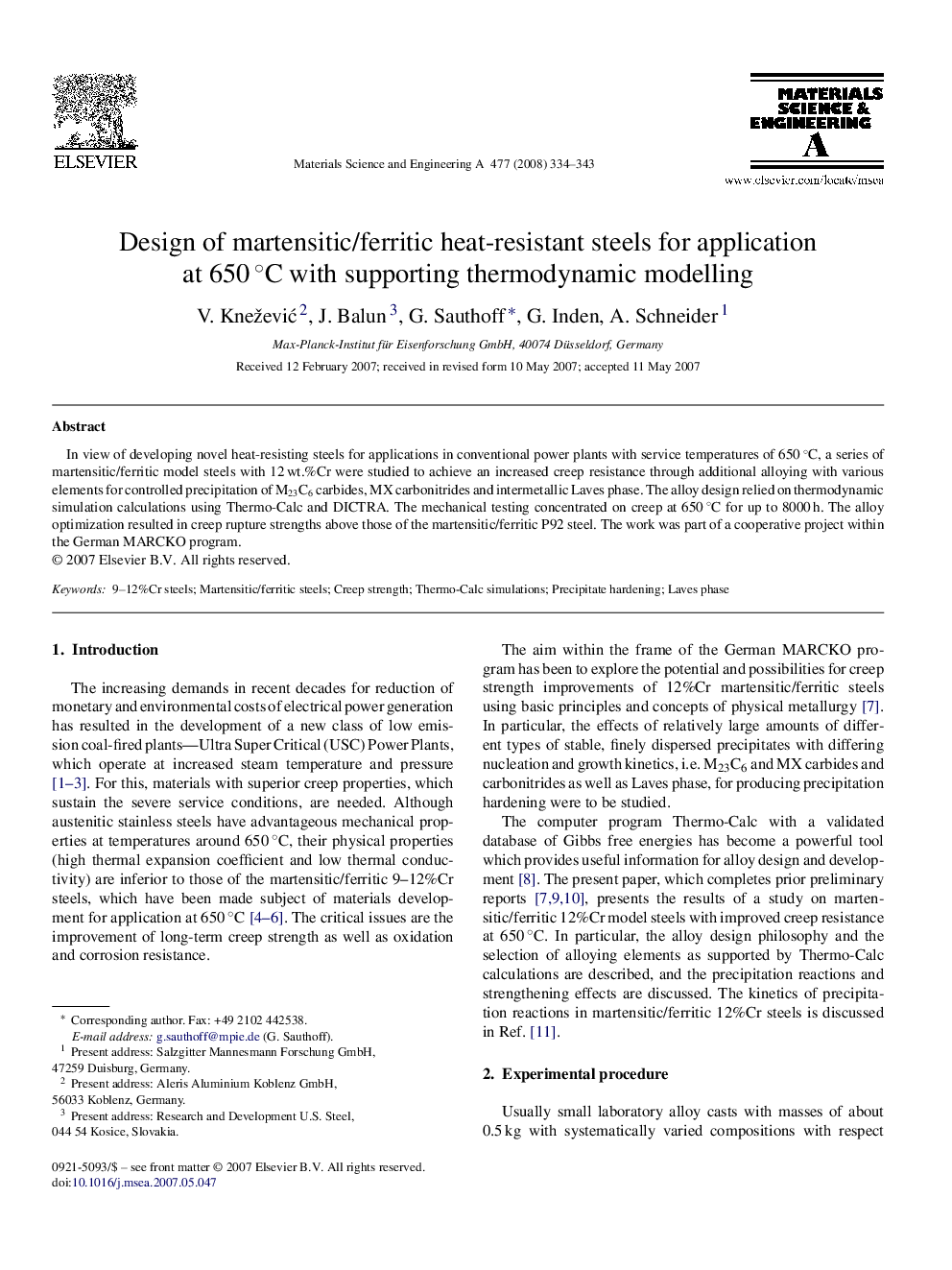 Design of martensitic/ferritic heat-resistant steels for application at 650 °C with supporting thermodynamic modelling