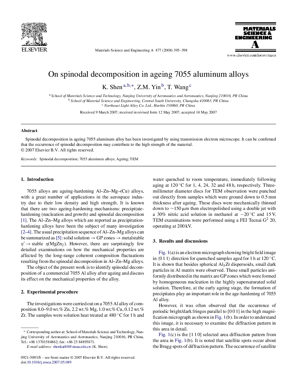 On spinodal decomposition in ageing 7055 aluminum alloys