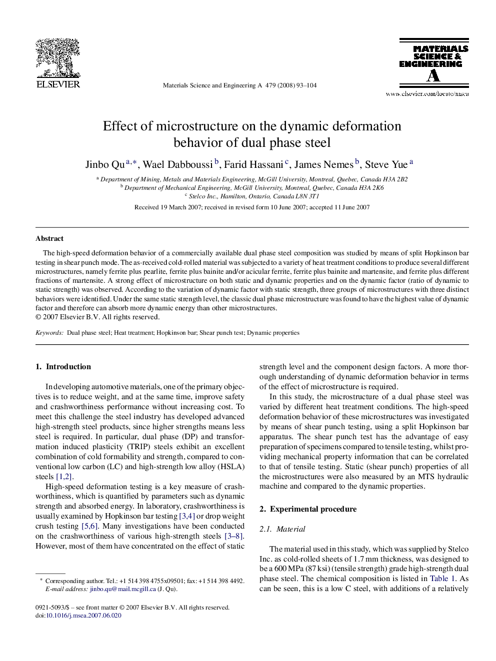 Effect of microstructure on the dynamic deformation behavior of dual phase steel