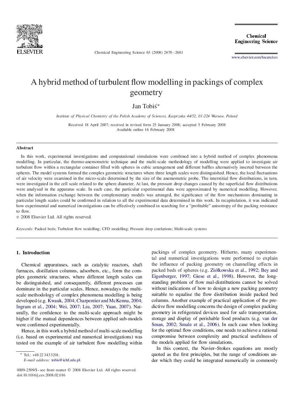 A hybrid method of turbulent flow modelling in packings of complex geometry