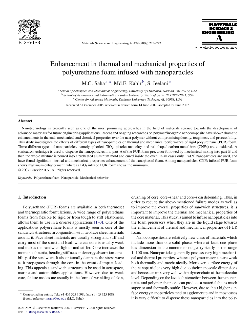 Enhancement in thermal and mechanical properties of polyurethane foam infused with nanoparticles