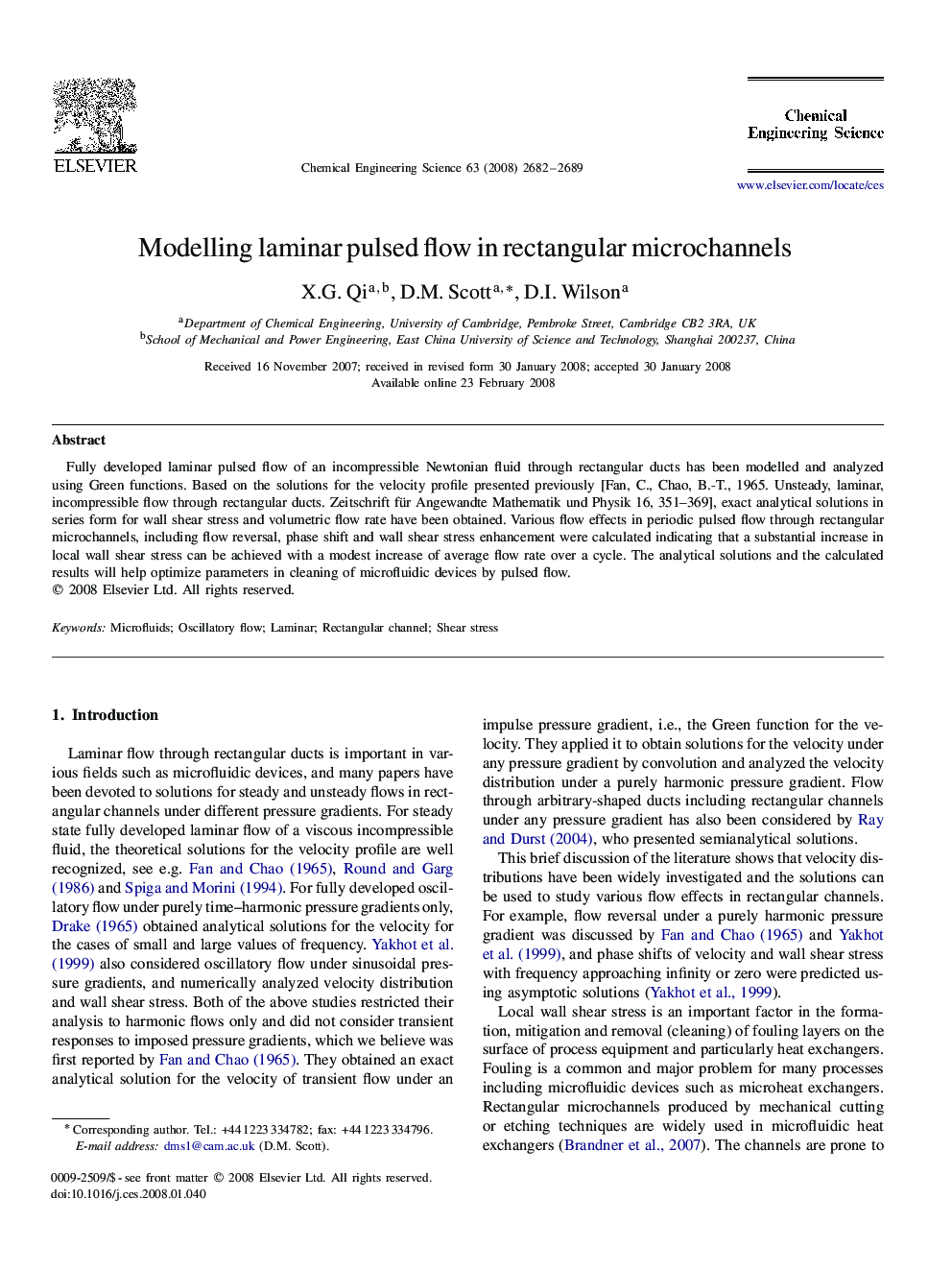 عکس صفحه اول مقاله: Modelling laminar pulsed flow in rectangular microchannels Modelling laminar pulsed flow in rectangular microchannels
