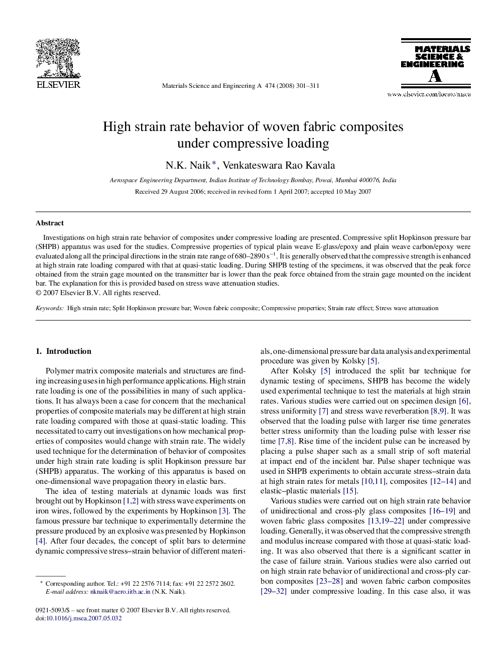 High strain rate behavior of woven fabric composites under compressive loading