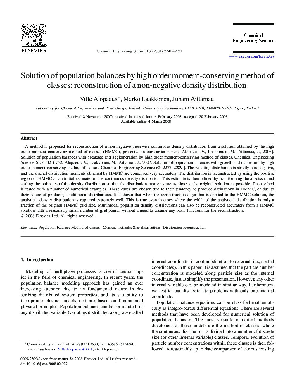 Solution of population balances by high order moment-conserving method of classes: reconstruction of a non-negative density distribution