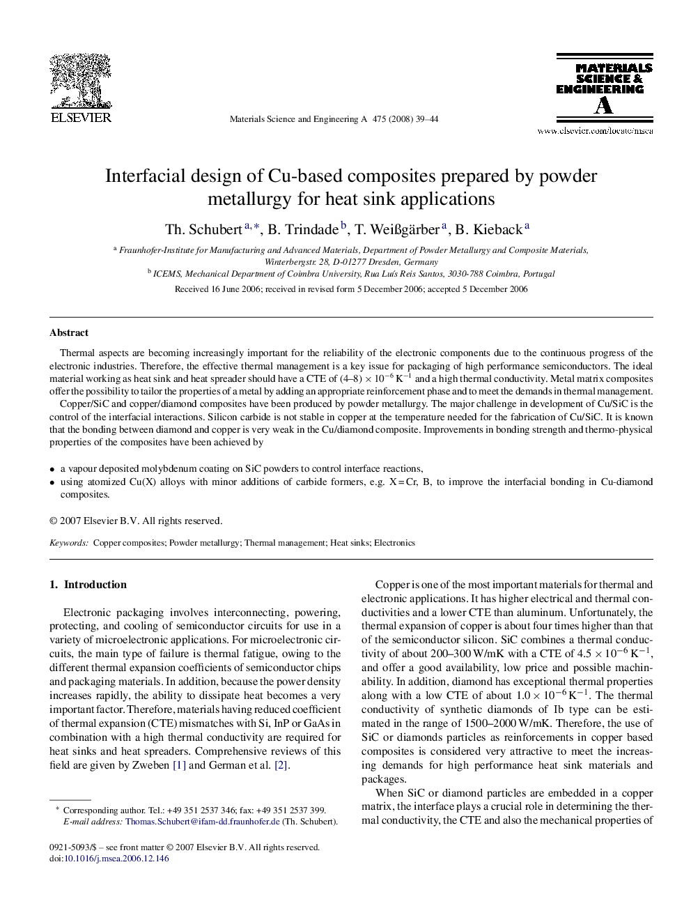 Interfacial design of Cu-based composites prepared by powder metallurgy for heat sink applications