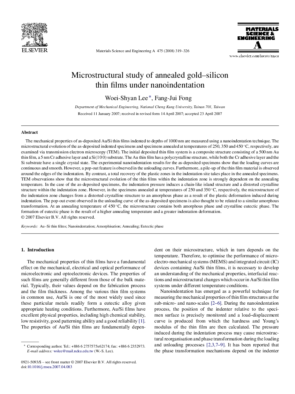 Microstructural study of annealed gold-silicon thin films under nanoindentation